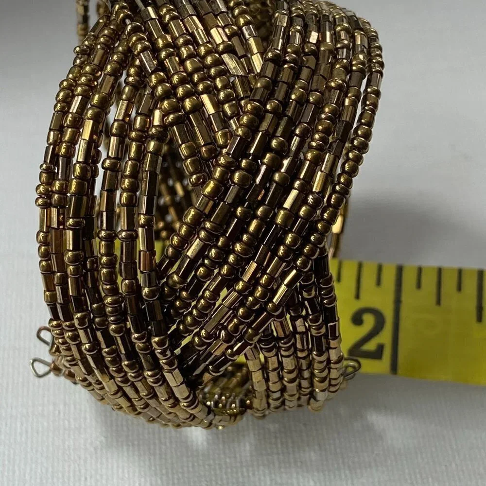 Chunky Gold Beaded Cuff Bracelet, Bohemian Vibe